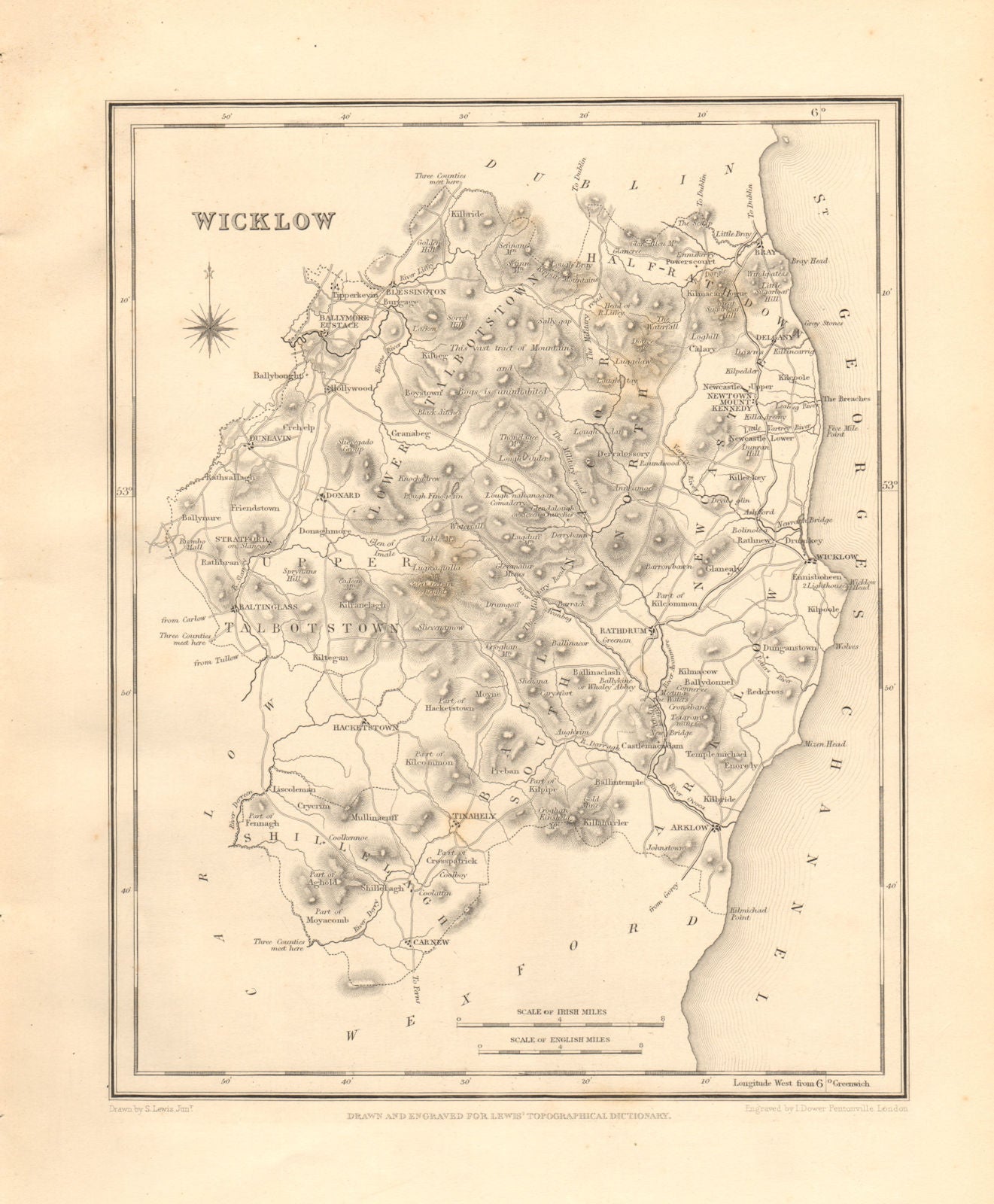COUNTY WICKLOW antique map for LEWIS by DOWER - Ireland 1846 old